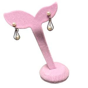 Vintage Sterling Silver Freshwater Pearl Drop Earrings with Teardrop Frame